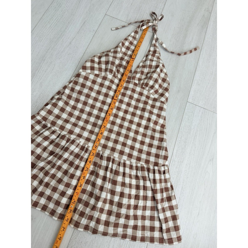 Free People Cecil Flounce Hem Cotton Blend Halter Plaid Minidress Sz M‎ - Picture 7 of 9